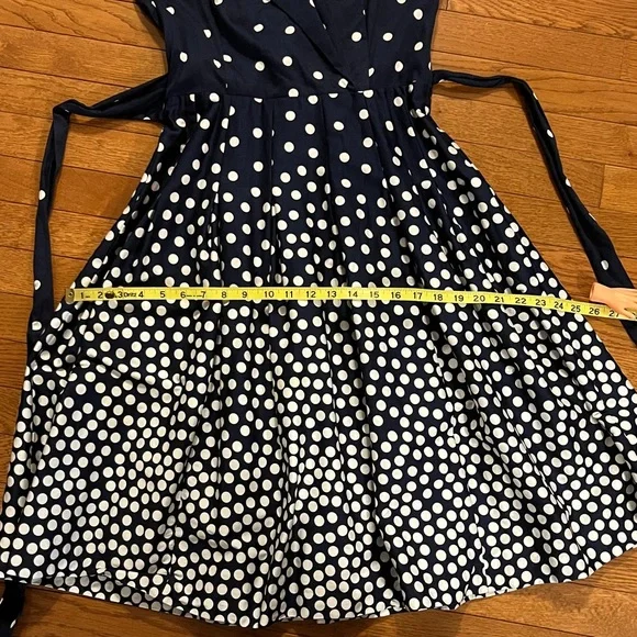 Anne Klein Navy Blue & White Polka Dot Midi Dress - Picture 8 of 17